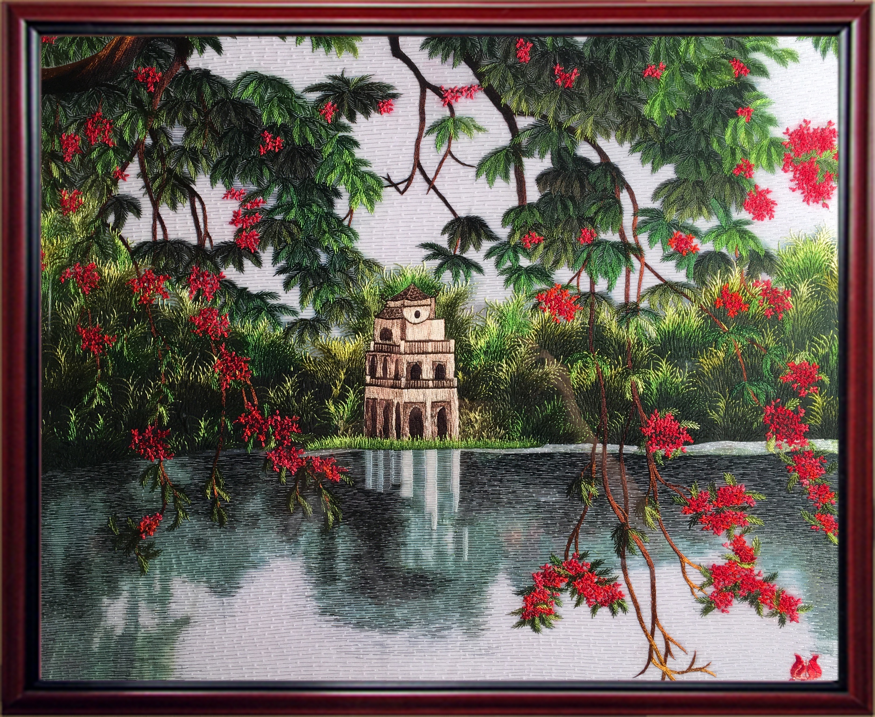 Tranh sứ Bát Tràng đẹp vẽ hồ gươm tháp rùa siêu đẹp