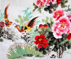 Tranh thêu hoa mẫu đơn